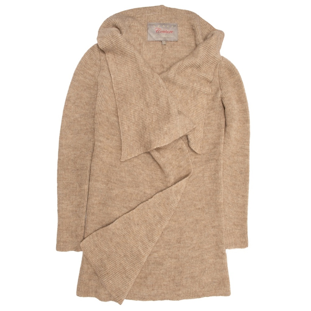 SPACE COUTURE Single-Snap Wool Blend Cardigan in Oatmeal Beige Size L